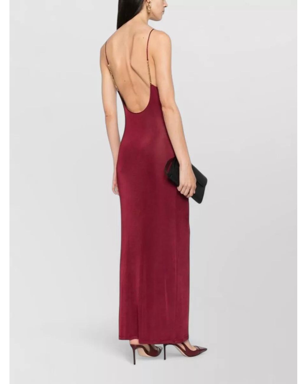 Saint Laurent Red Viscose Semi-Sheer Maxi Dress