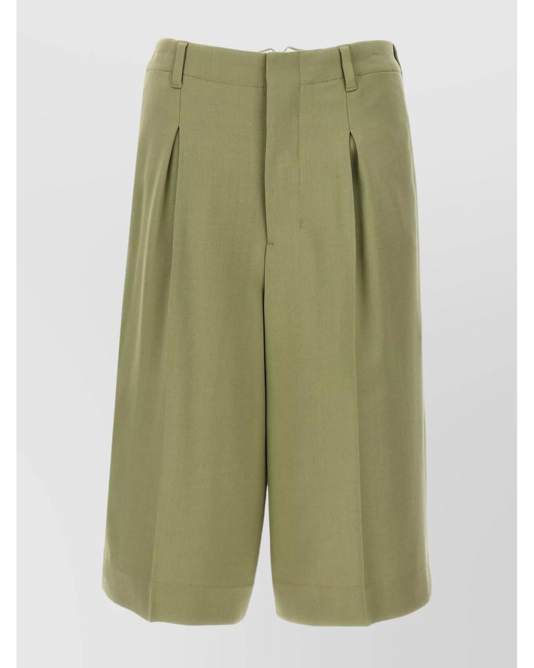 AMI Green Viscose Blend Pleated Bermuda Shorts