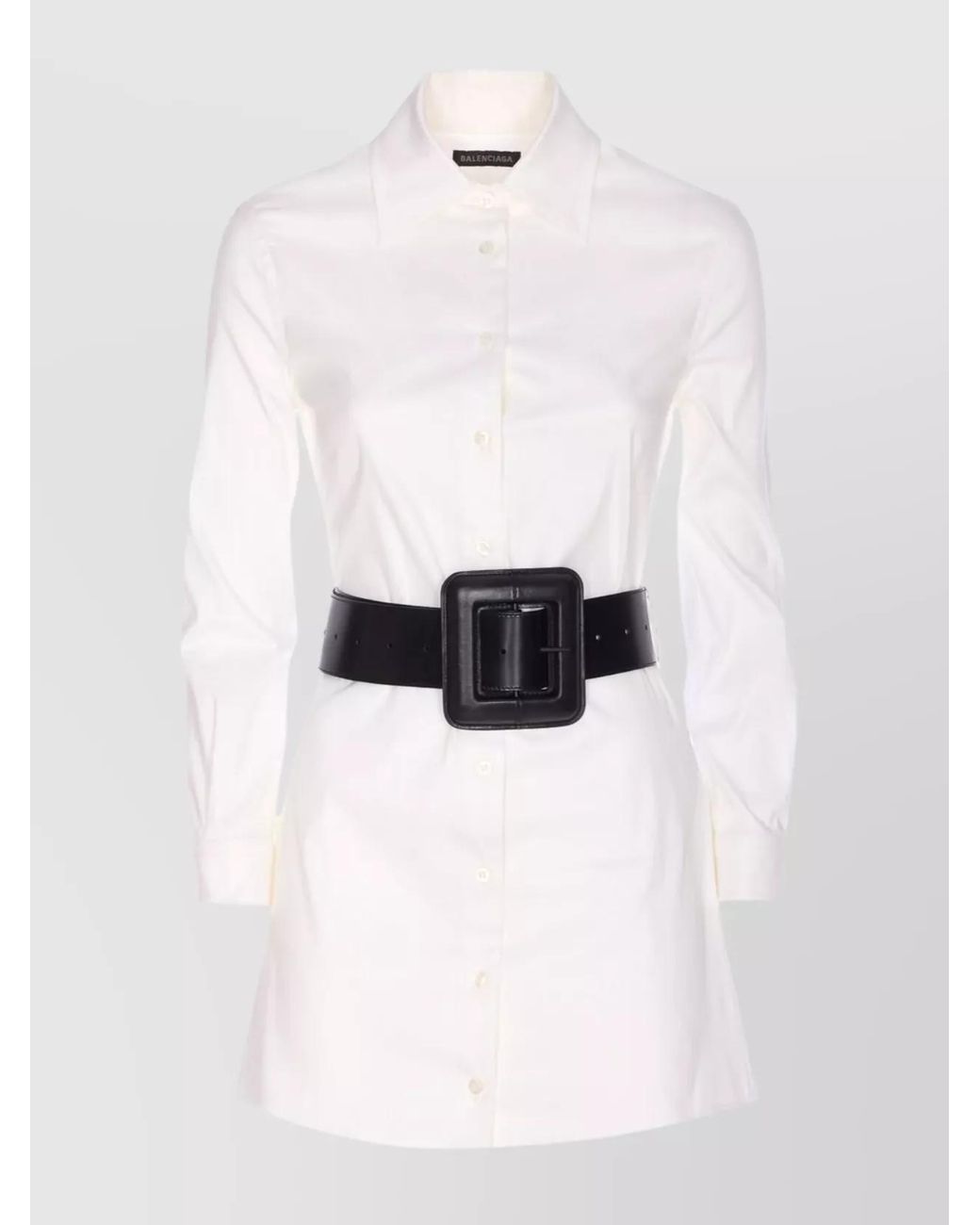 Balenciaga Cotton Poplin Belted Long-Sleeve Shirt Mini Dress in White ...