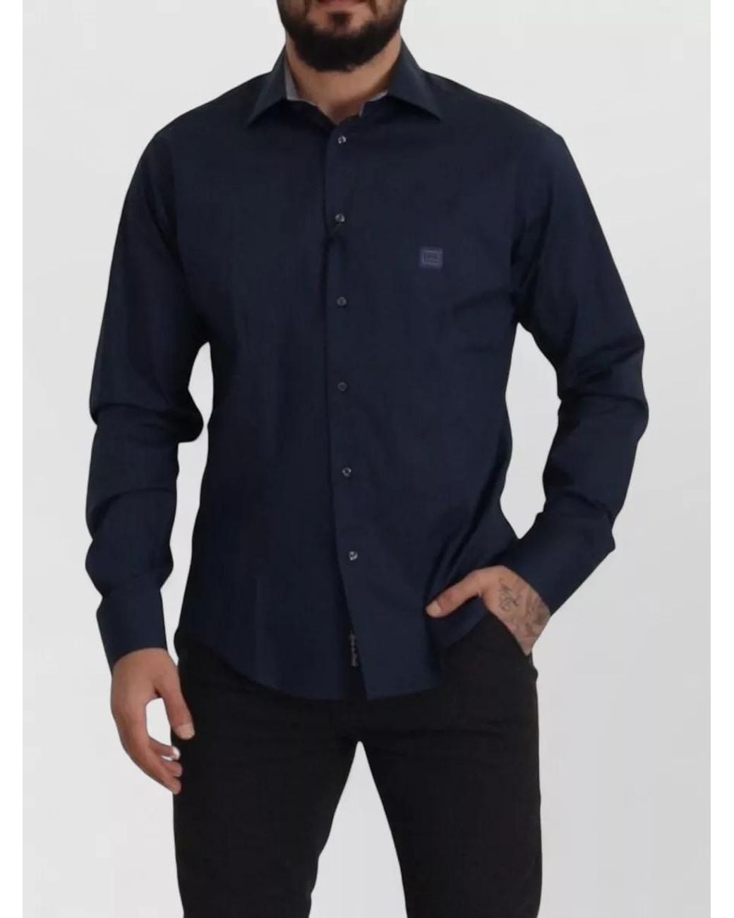 Roberto Cavalli Blue Cotton Long-Sleeve Dress Shirt for men