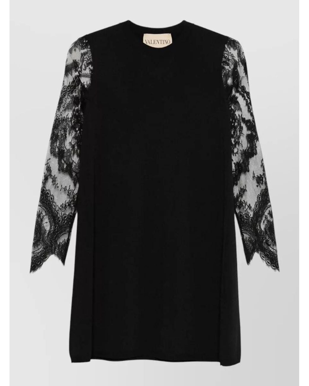 Valentino Garavani Black Lace-Embroidered Long-Sleeve Mini Dress