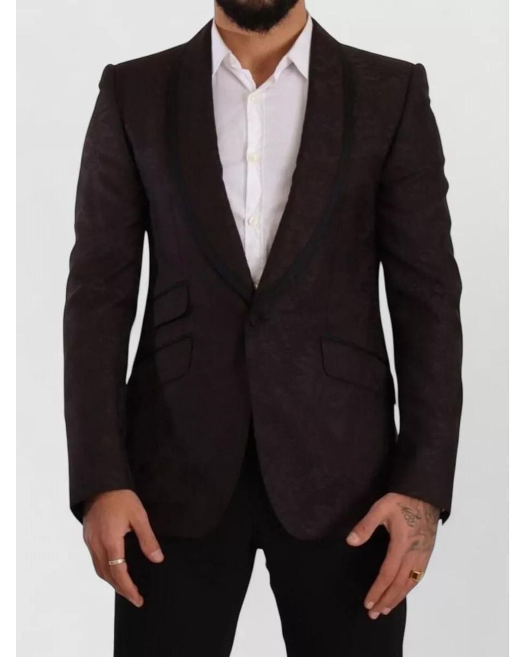 Dolce & Gabbana Black Silk Virgin Wool Jacquard Single Breasted Blazer for men