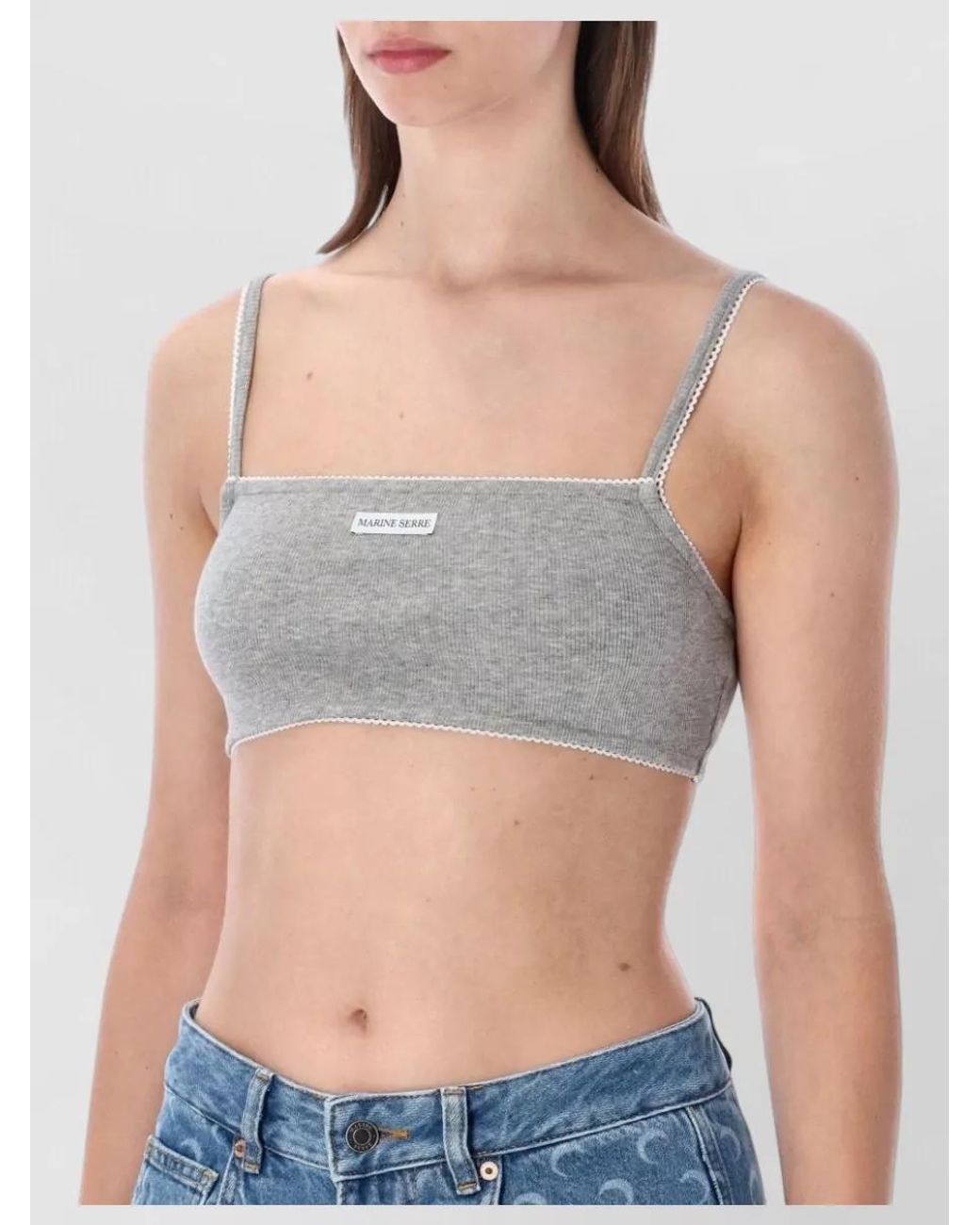 MARINE SERRE Blue Ribbed Cotton Bralette