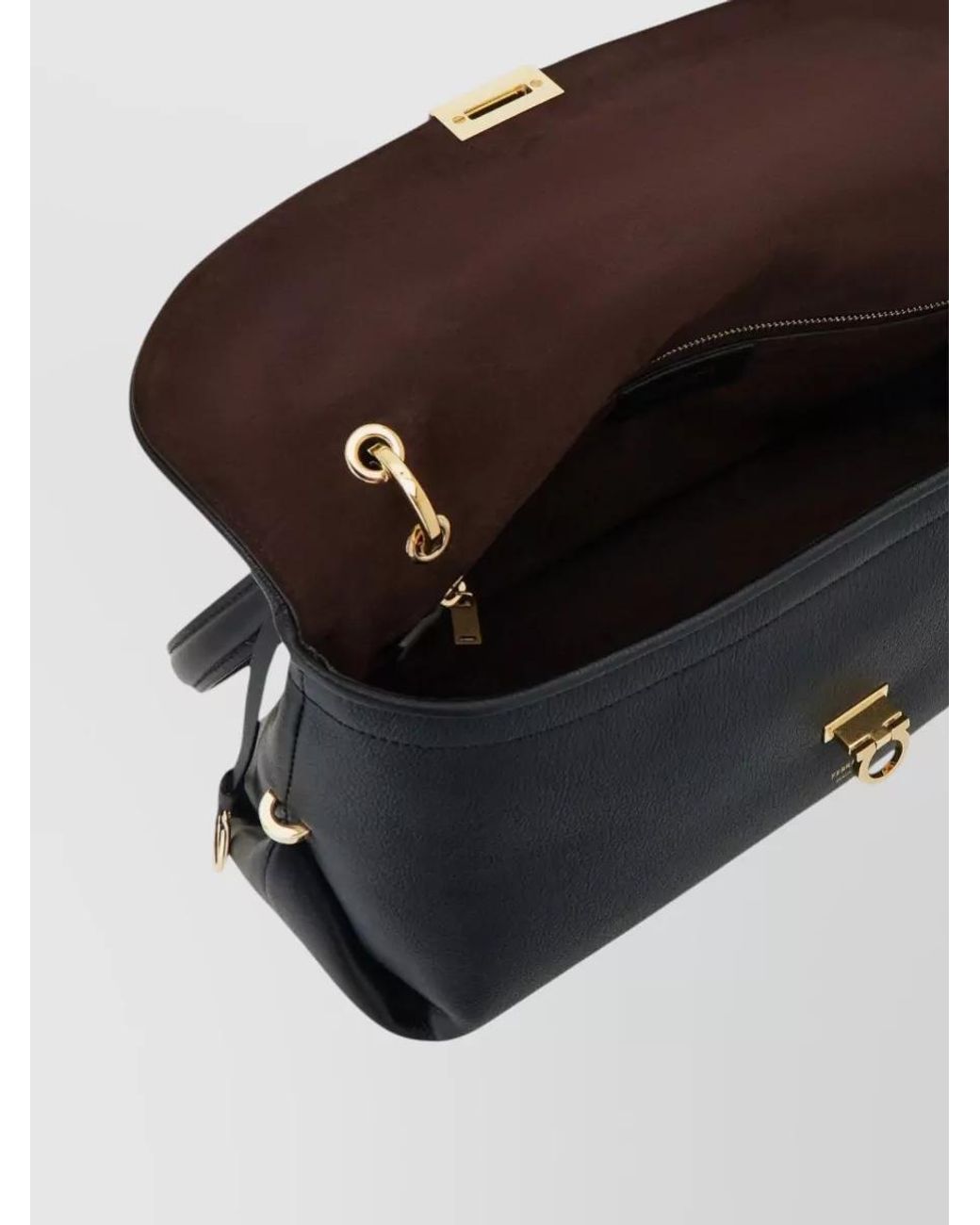 Ferragamo Black Gancini Medium Leather Clutch Bag