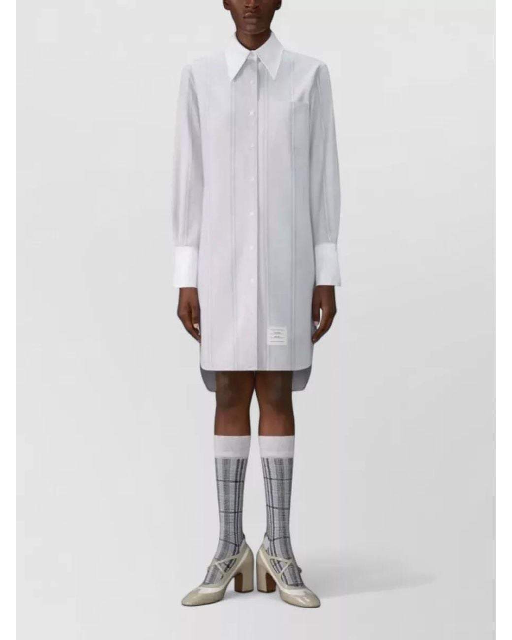 Thom Browne White Striped Cotton Point Collar Long-Sleeve Knee-Length Shirt Dress