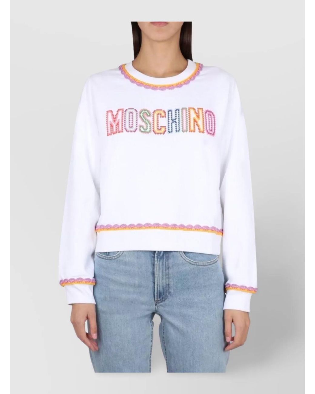 Moschino Blue Cotton Logo-Embroidered Crewneck Sweatshirt