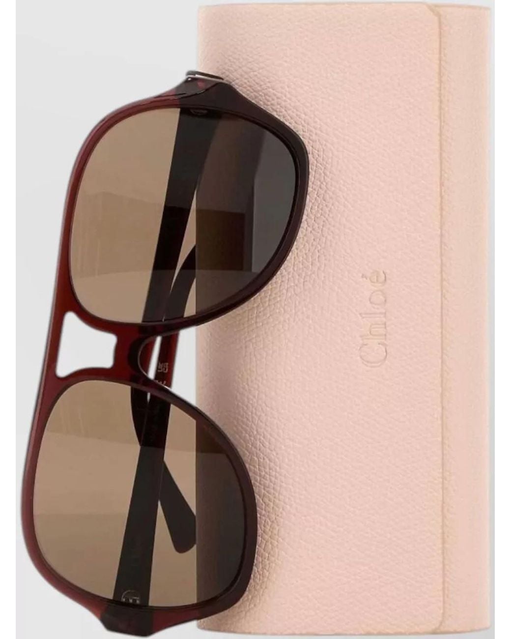 Chloé Brown Salomé Square Sunglasses Wide Temple Design