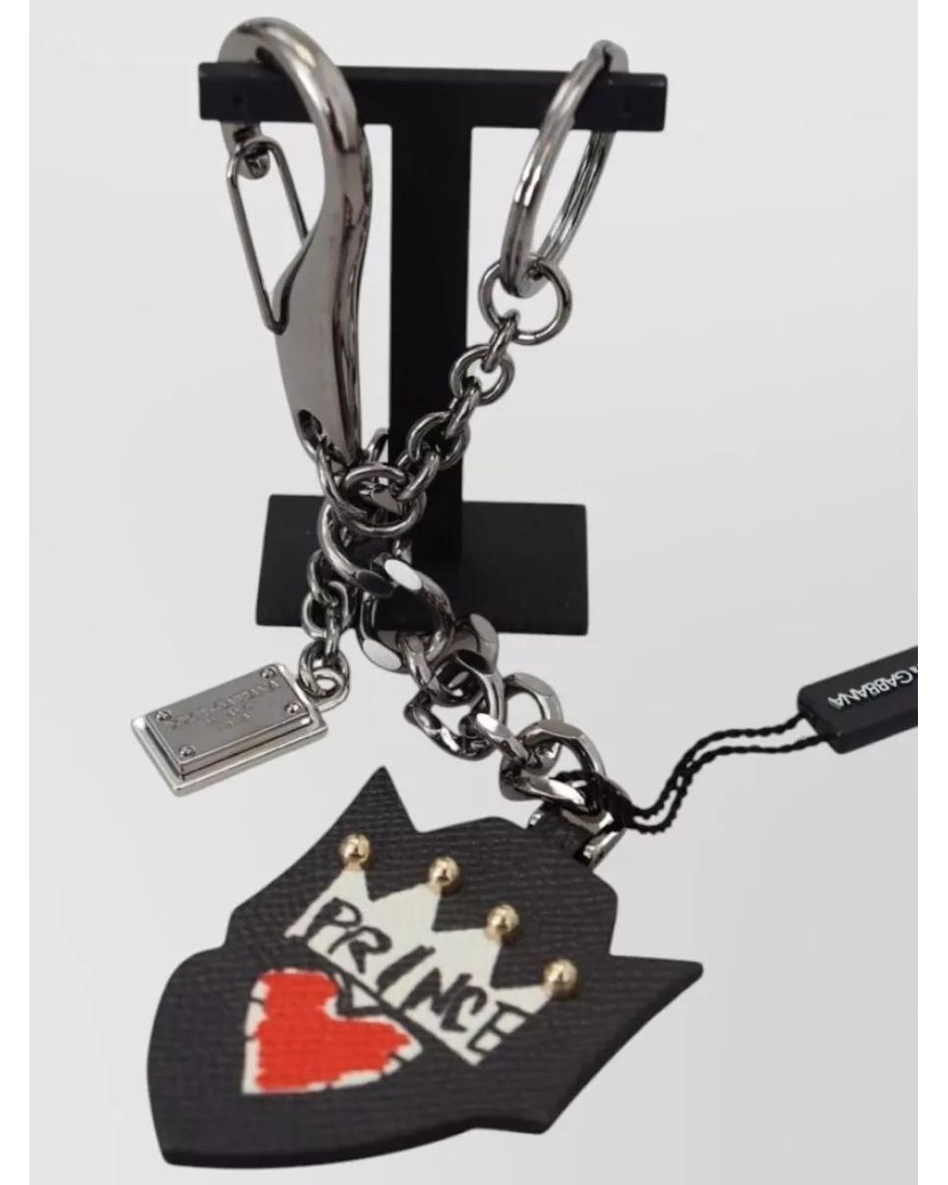 Dolce & Gabbana White Leather Logo Keychain for men