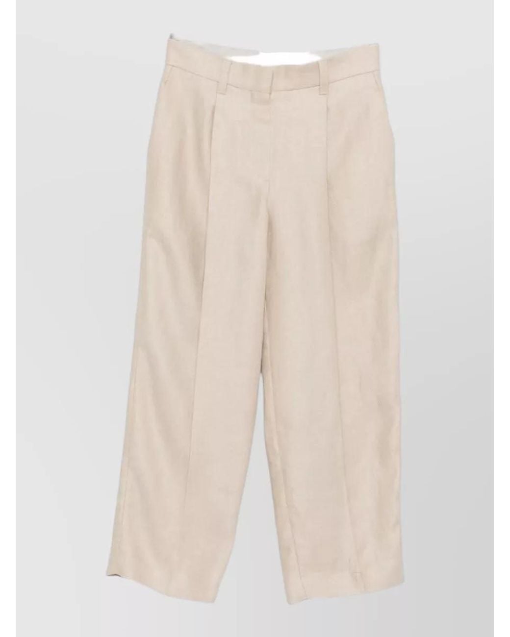 Brunello Cucinelli Natural Linen Cropped Wide-Leg Trousers