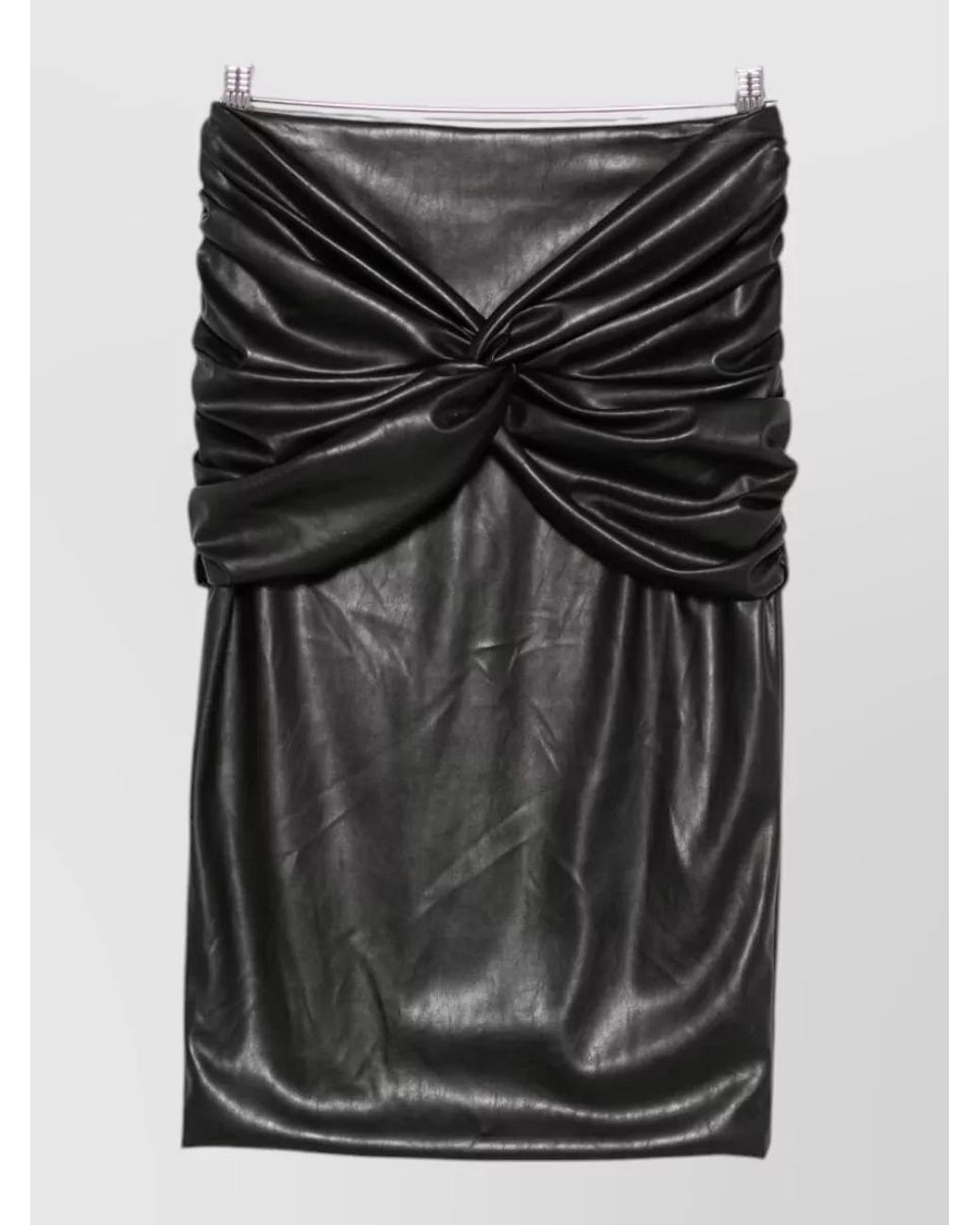 Elisabetta Franchi Black Faux-Leather Ruched Pencil Midi Skirt