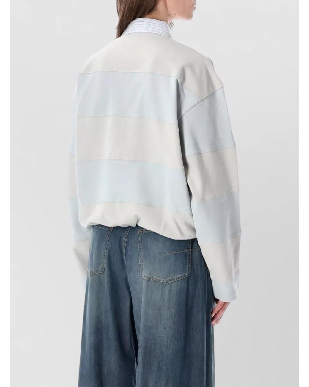 Acne Blue Striped Cotton Polo Sweatshirt