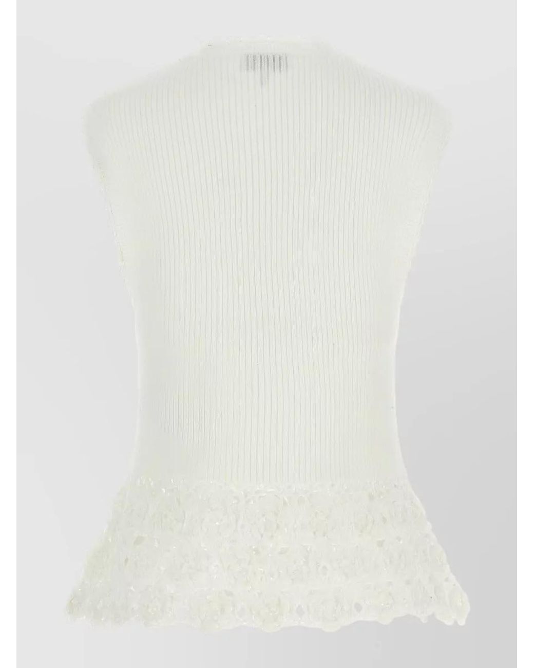 Ganni White Ribbed V-Neck Cotton Crochet Vest