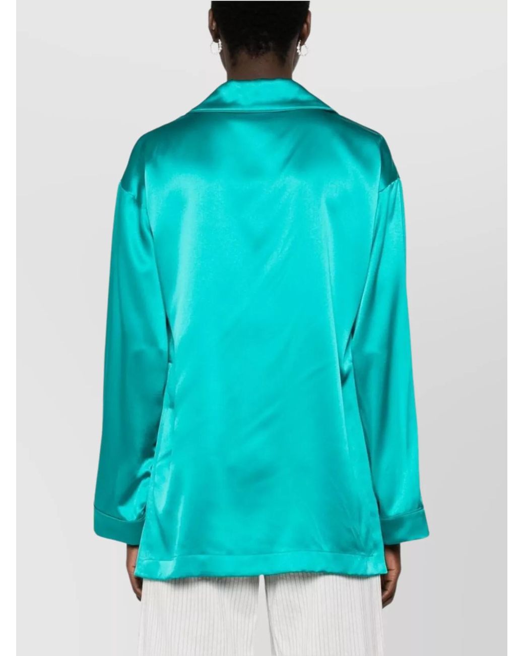 Max Mara Blue Silk Long-Sleeve Tunic Jacket