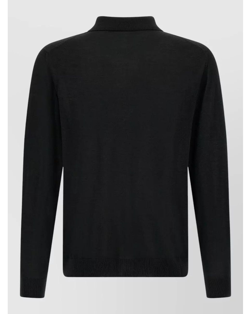 Kiton Black Wool Long-Sleeve Zip Polo Sweater for men