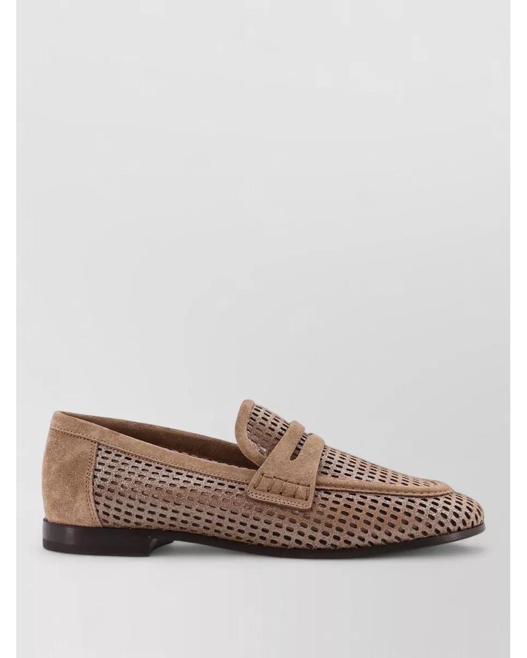 Brunello Cucinelli Brown Leather Perforated Slip-On Loafers