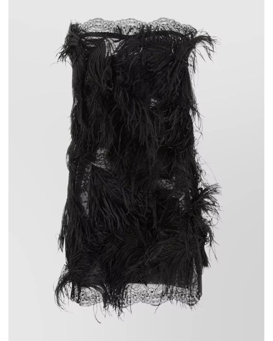 The Attico Black Lace Feather Strapless Mini Dress