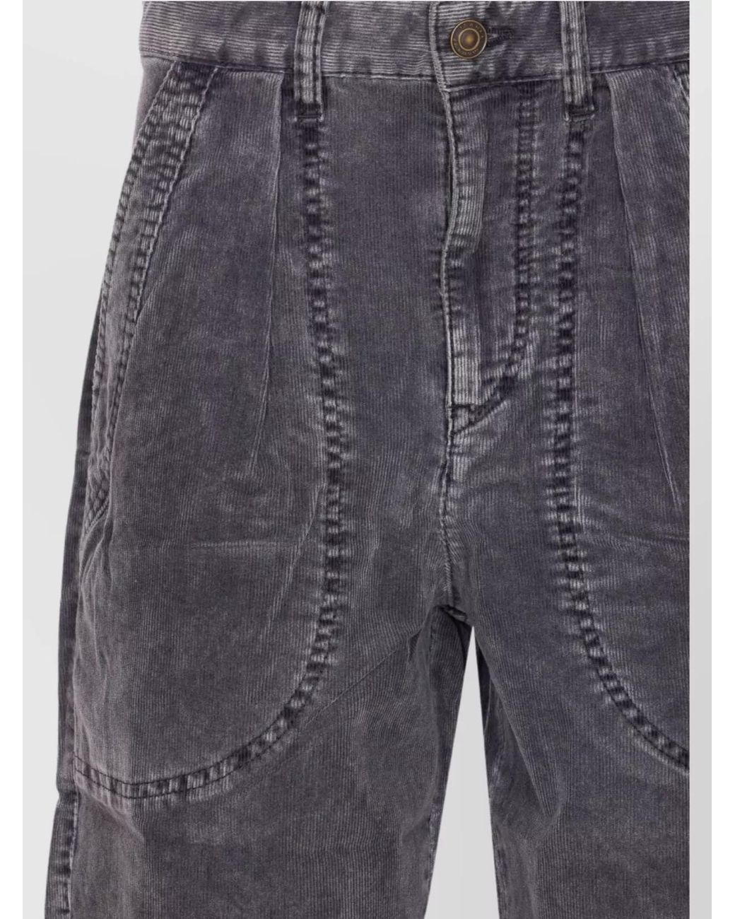 Isabel Marant Gray Cotton Ribbed Velvet High-Rise Wide-Leg Tapered Trousers