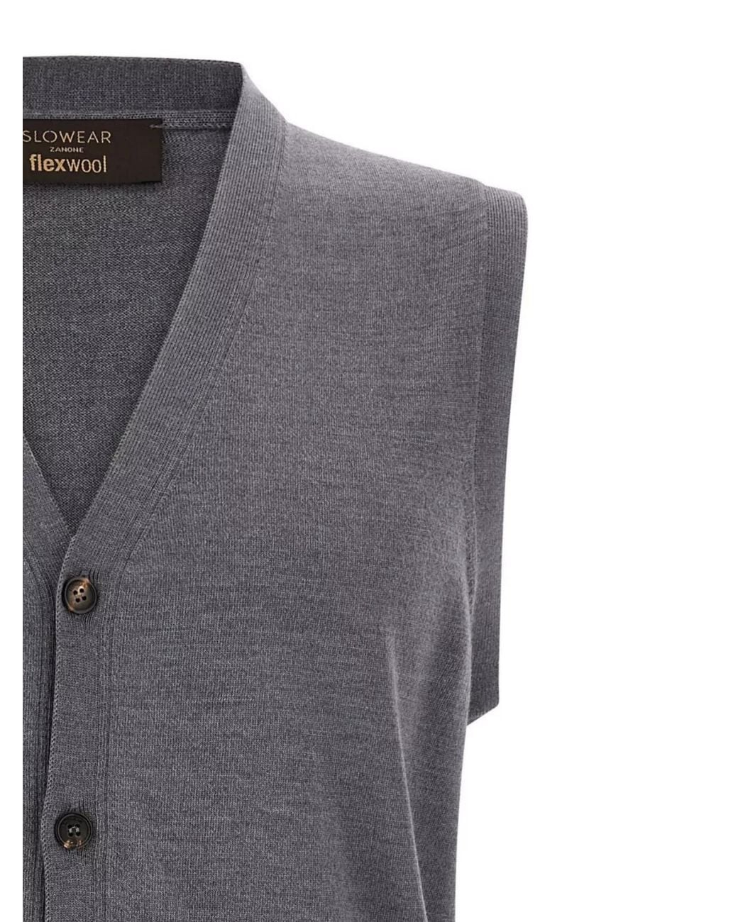Zanone Gray Knit Sleeveless Vest V-Neckline for men