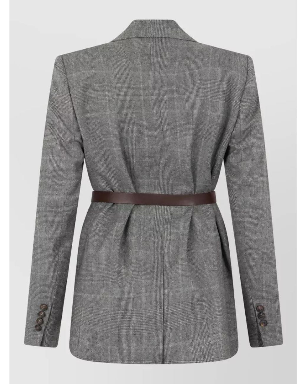 Max Mara Gray Single-Breasted Checked Wool Belted Blazer