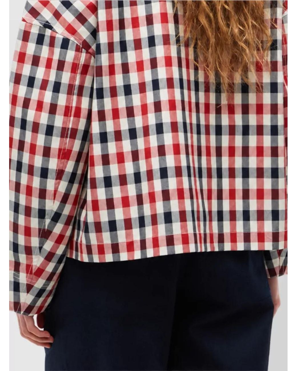 Tommy Hilfiger Red Checked Cotton Cropped Parka Jacket