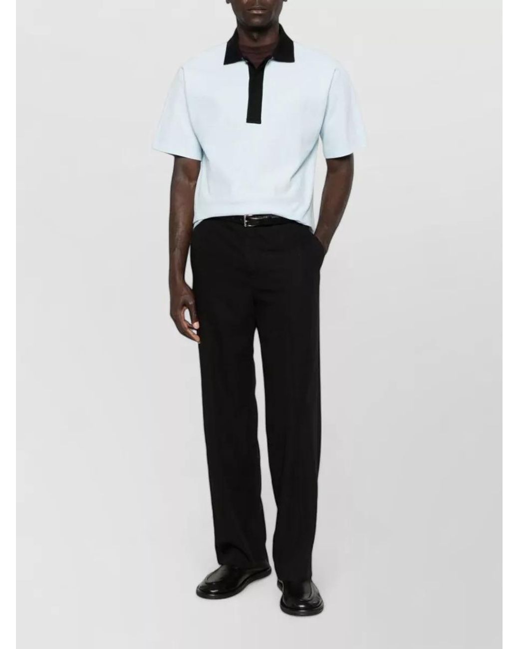Lanvin Blue Cotton Contrast Collar Short Sleeve Polo Shirt for men