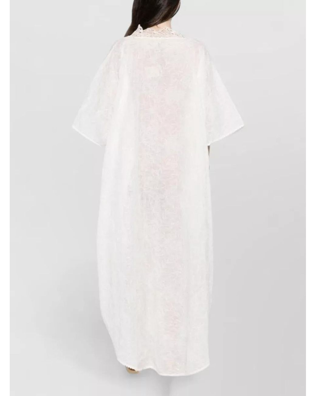 Ermanno Scervino White Ramie V-Neck Short-Sleeve Maxi Dress