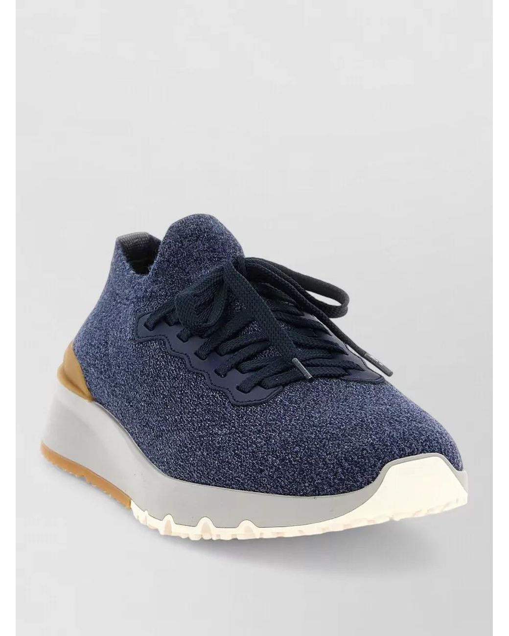 Brunello Cucinelli Blue Jacquard Knit Lace-Up Sneakers for men