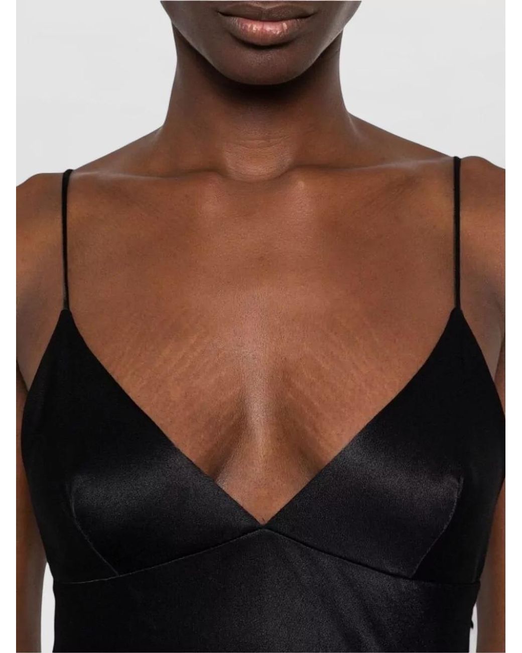 Alberta Ferretti Black Satin V-Neck Spaghetti-Strap Side-Slit Maxi Dress