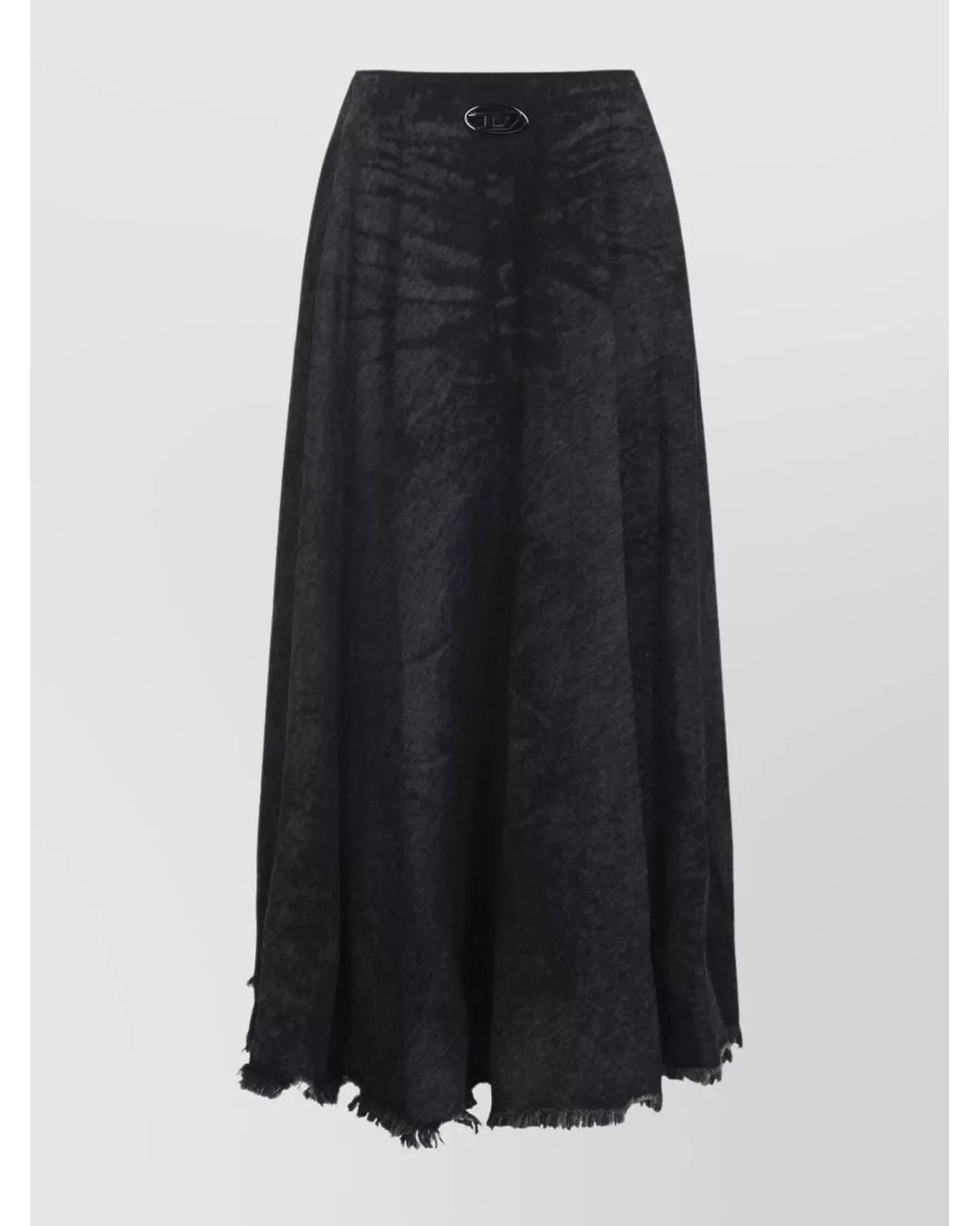 DIESEL Black Denim Frayed Maxi A-Line Skirt