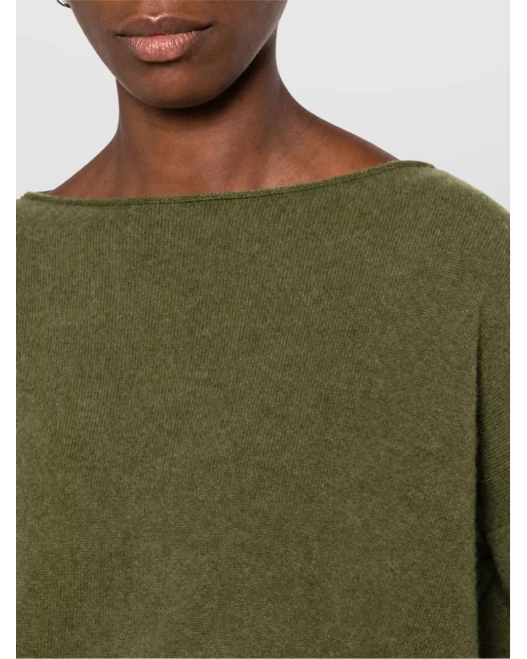 C.t. Plage Green Cashmere Fine-Knit Boat Neck Long-Sleeve Sweater