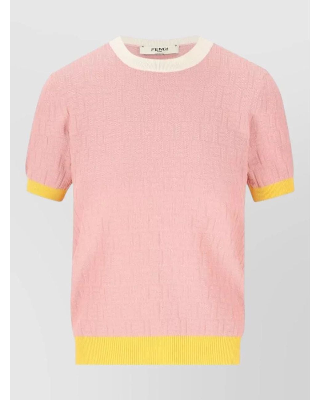 Fendi Pink Silk Blend Ribbed Short-Sleeve Crewneck Knitted Top