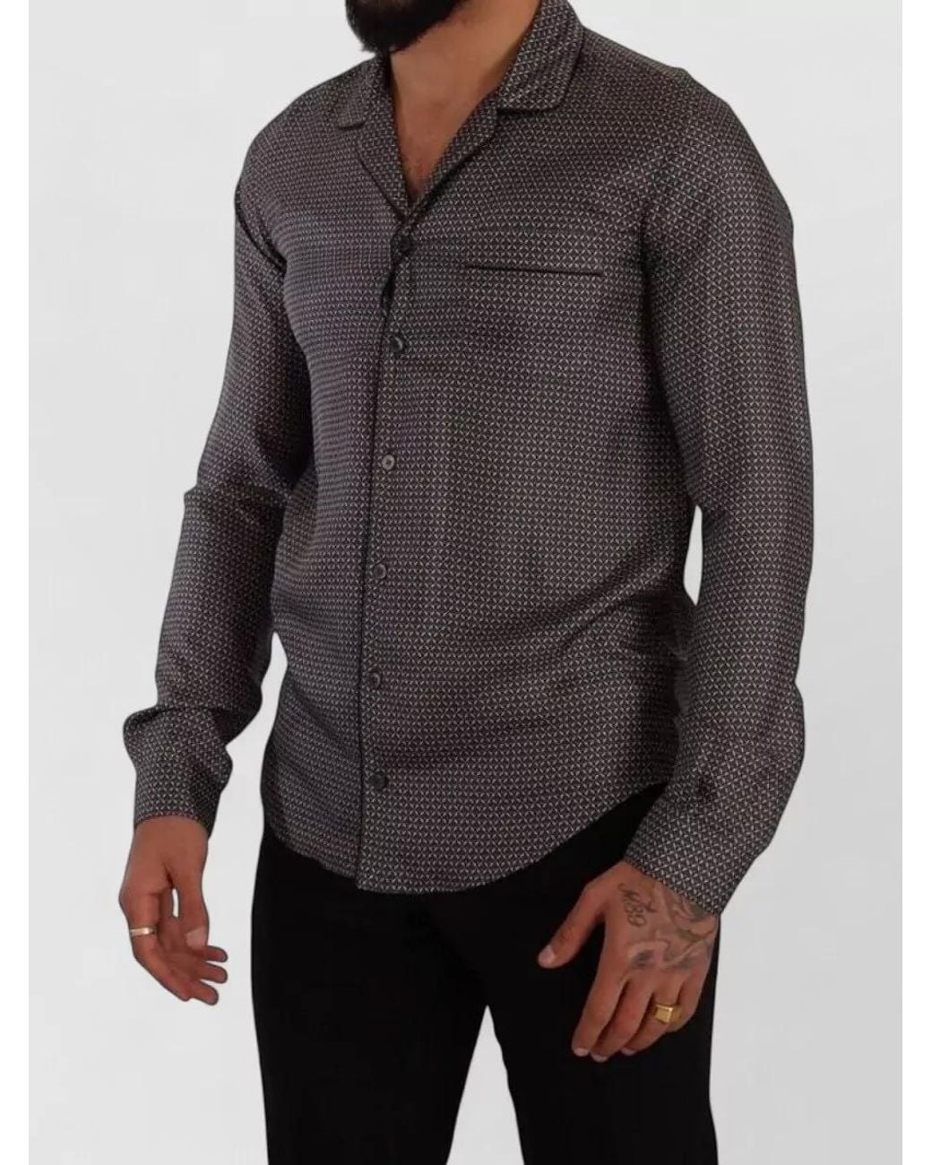 Dolce & Gabbana Gray Silk Printed Long-Sleeve Shirt for men