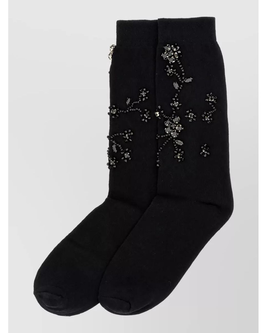 P.A.R.O.S.H. Black Crystal-Embellished Fine-Knit Ribbed Socks
