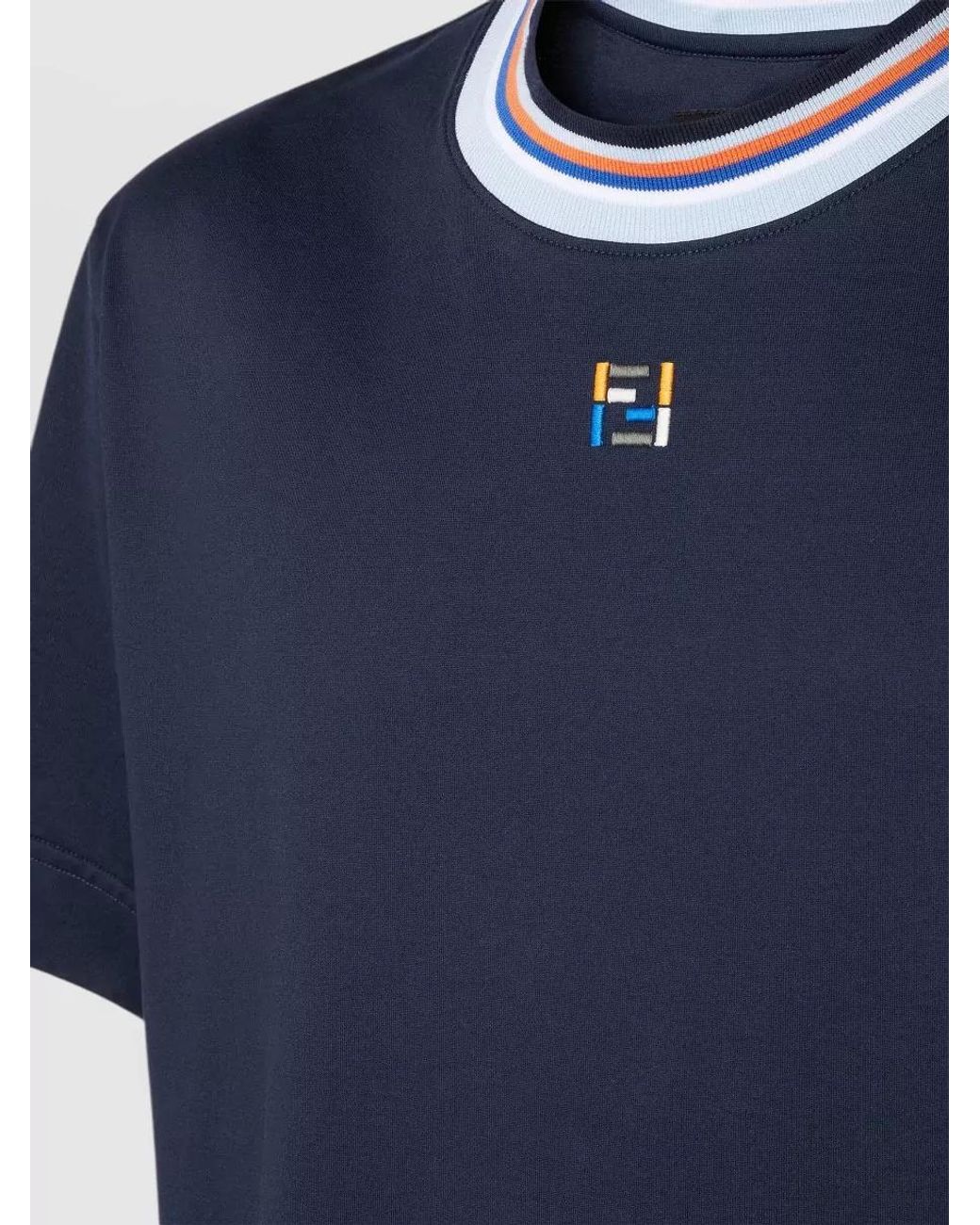 Fendi Blue Cotton Regular-Fit Short-Sleeve Crew-Neck T-Shirt for men