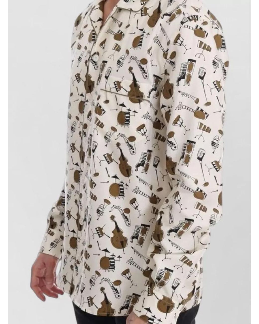 Dolce & Gabbana Natural Silk Printed Long-Sleeve Shirt for men