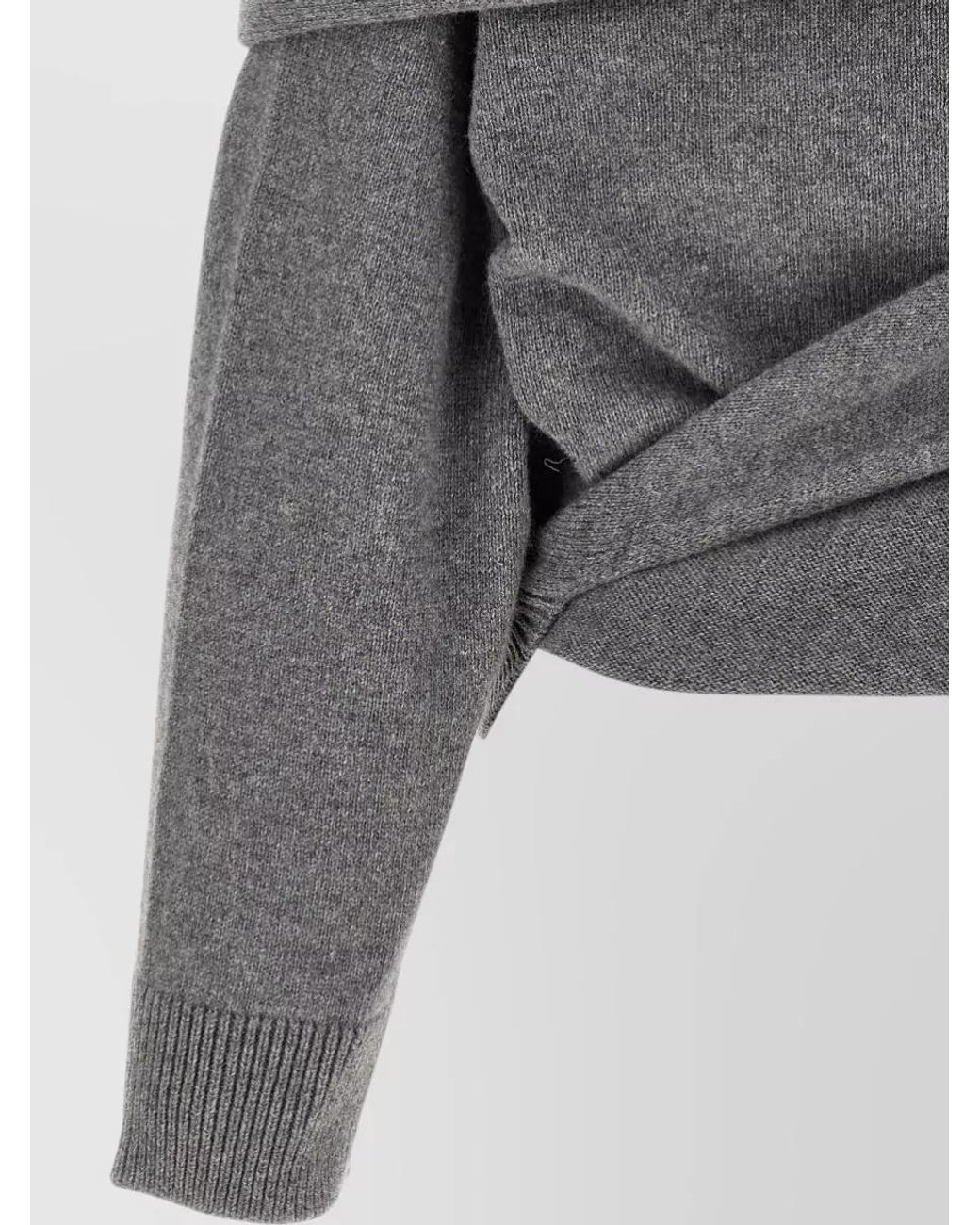 ARMARIUM Gray Cashmere Wool Ribbed Draped Crew Neck Sweater