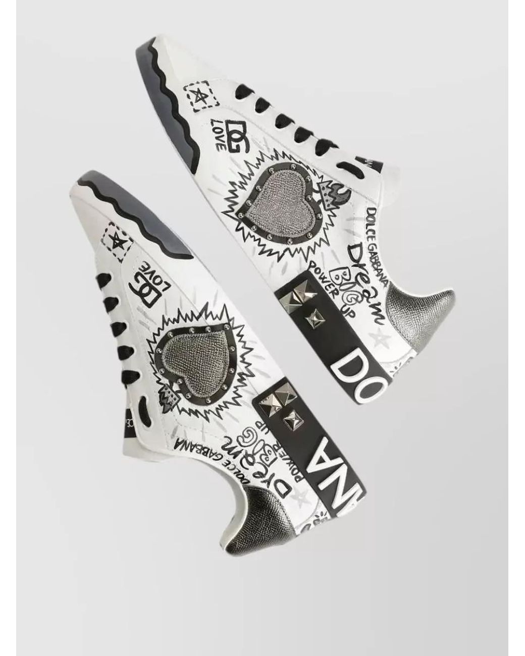 Dolce & Gabbana Metallic Leather Studded Printed Low-Top Sneakers for men