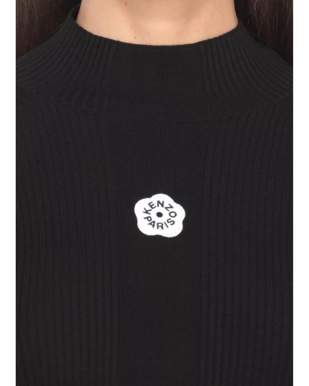 KENZO Black Slim-Fit Embroidered High-Neck Long-Sleeve Knitted Top