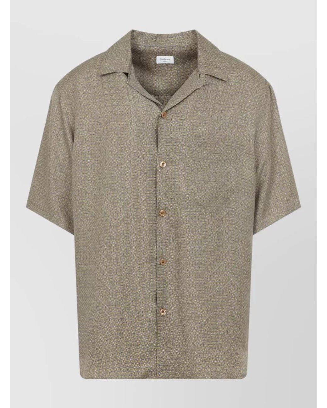 Saint Laurent Natural Silk Geometric-Print Cuban-Collar Short-Sleeve Shirt for men