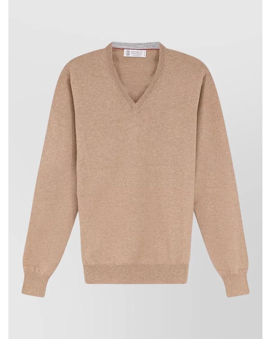 Brunello Cucinelli Natural Cashmere Ribbed V-Neck Regular-Fit Jumper for men