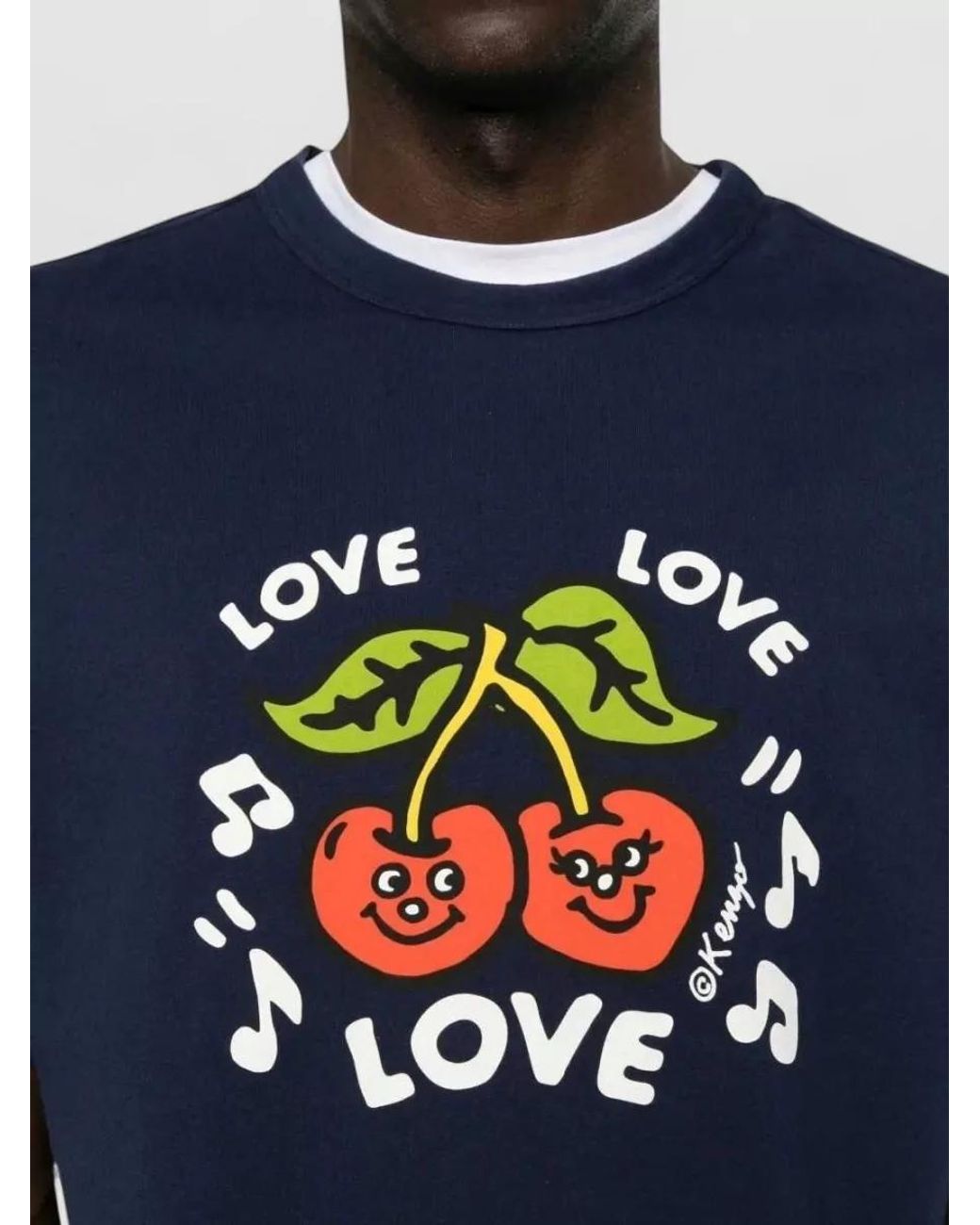 KENZO Blue Cotton Printed Crewneck T-Shirt for men