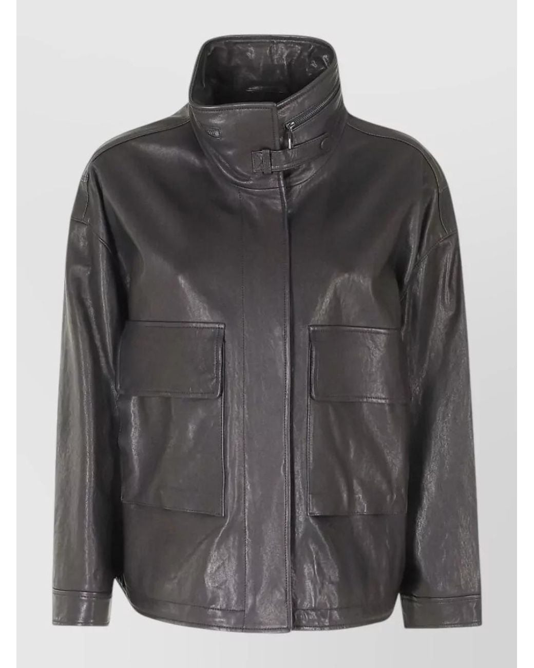 Emporio Armani Black Lamb Leather High Neck Single Breasted Coat