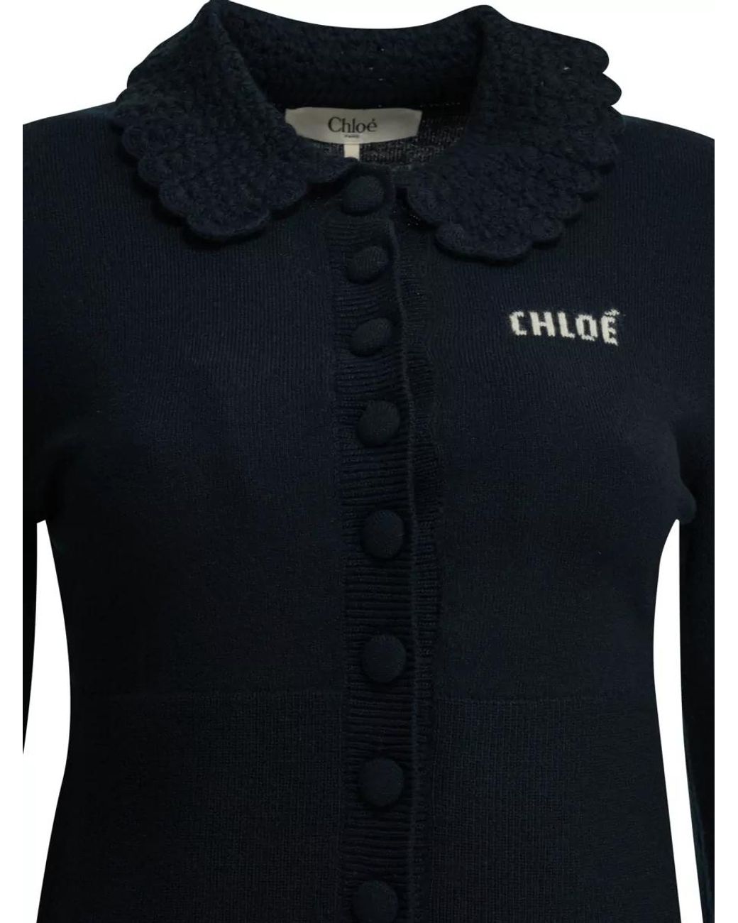 Chloé Blue Wool Fitted Collared Cardigan