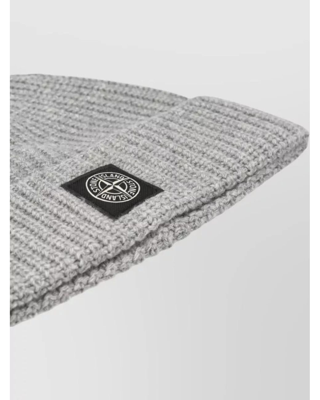 Stone Island Gray Ribbed Virgin Wool Beanie for men