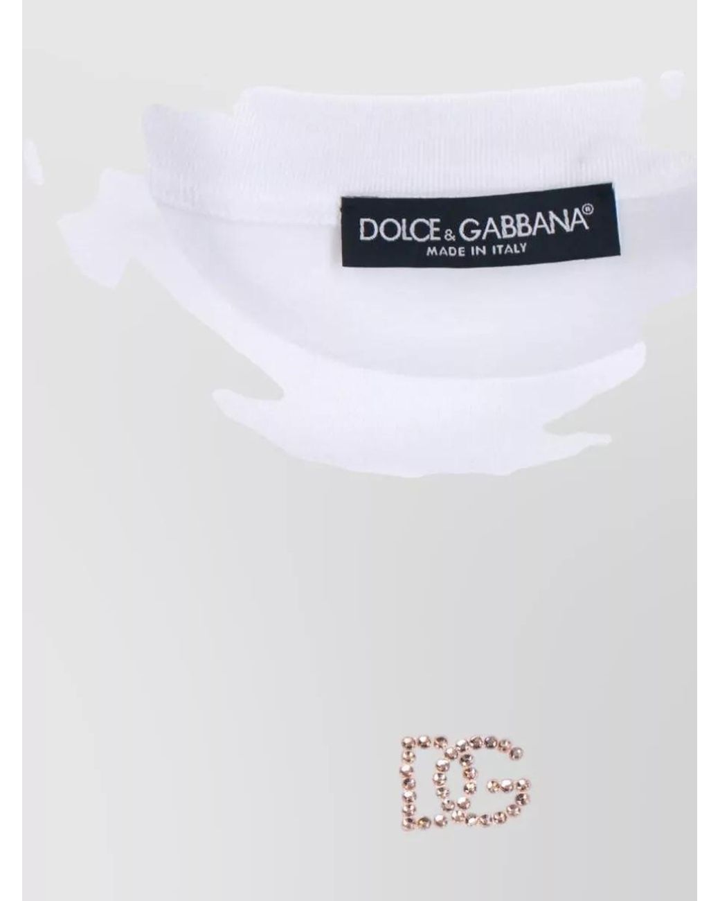 Dolce & Gabbana White Crystal Logo Cotton T-Shirt