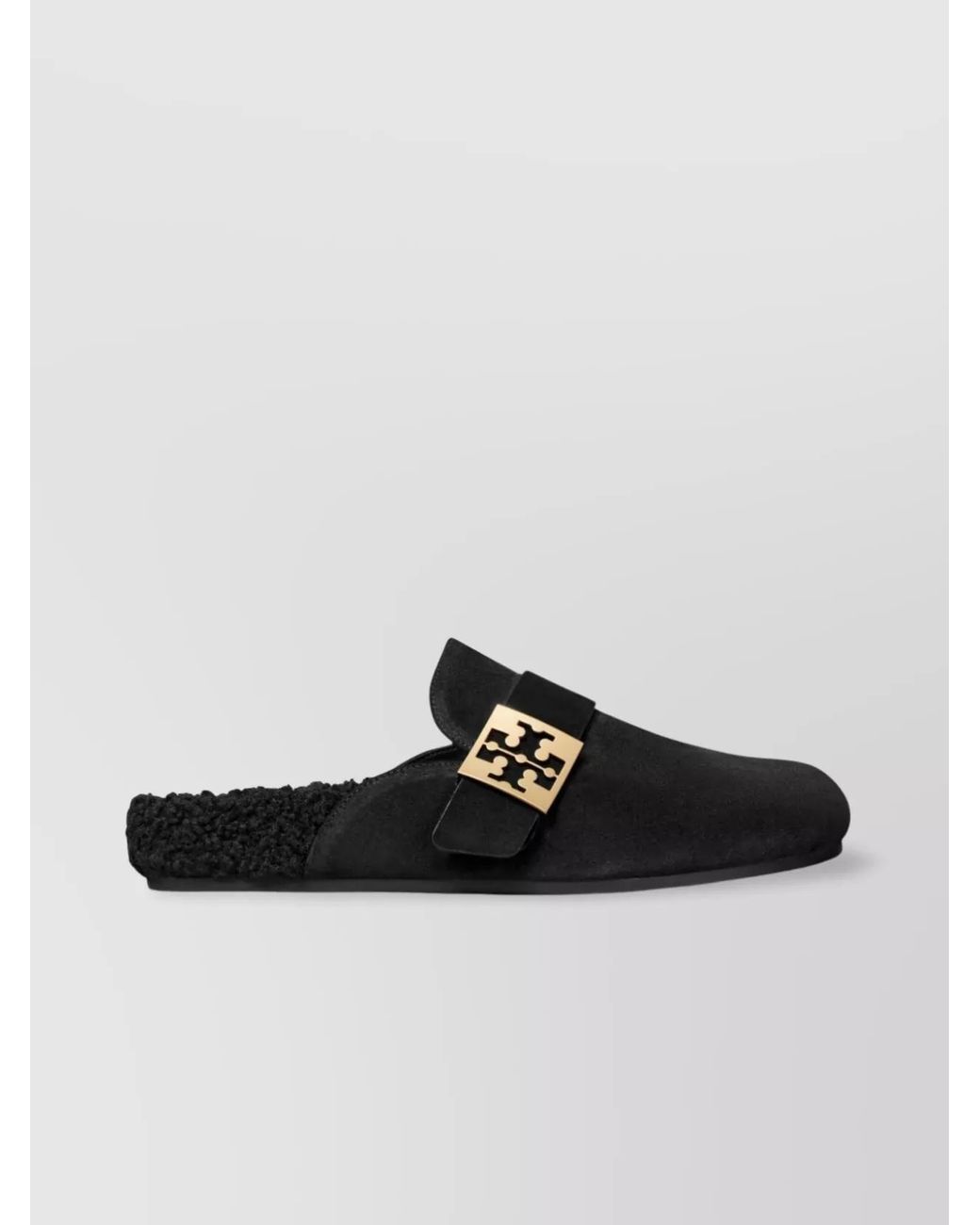 Tory Burch Black Suede Shearling Mules