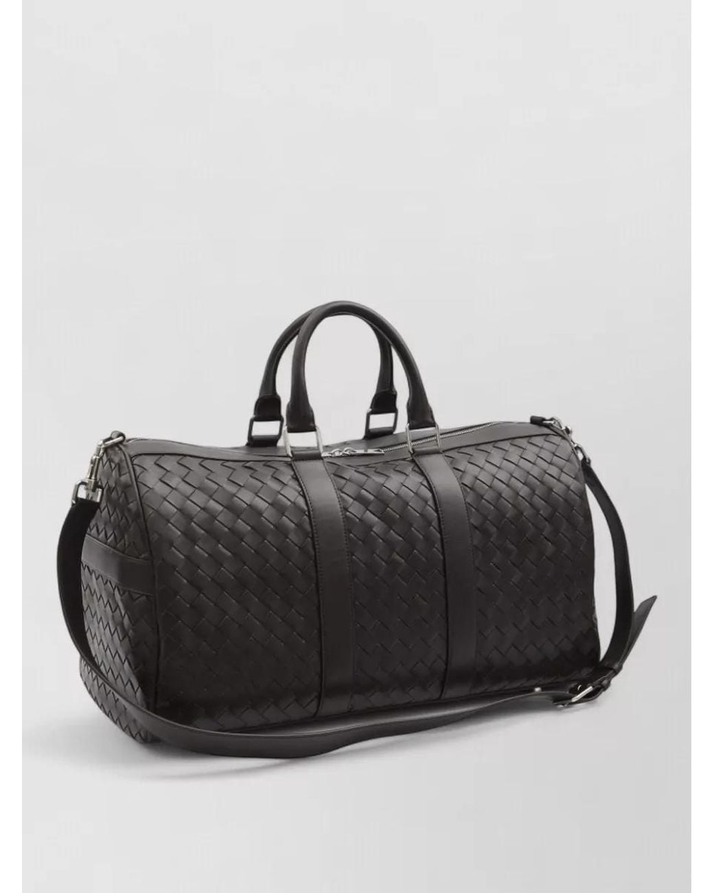 Bottega Veneta Black Leather Intrecciato Duffle Bag for men