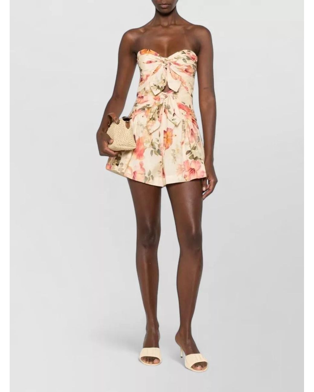 Zimmermann Pink Cotton Floral-Print Strapless Playsuit