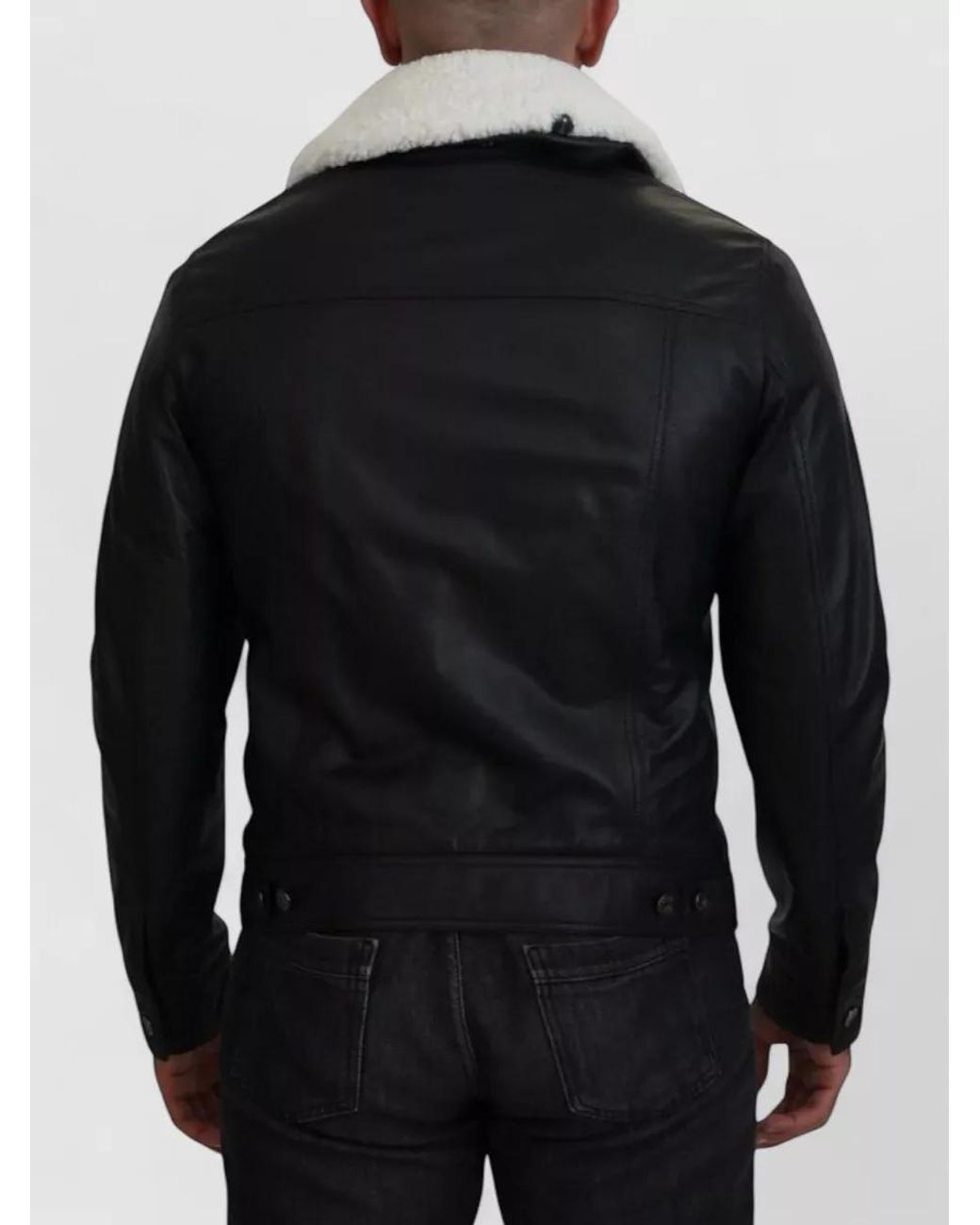 Dolce & Gabbana Black Lamb Leather Shearling Collar Coat for men