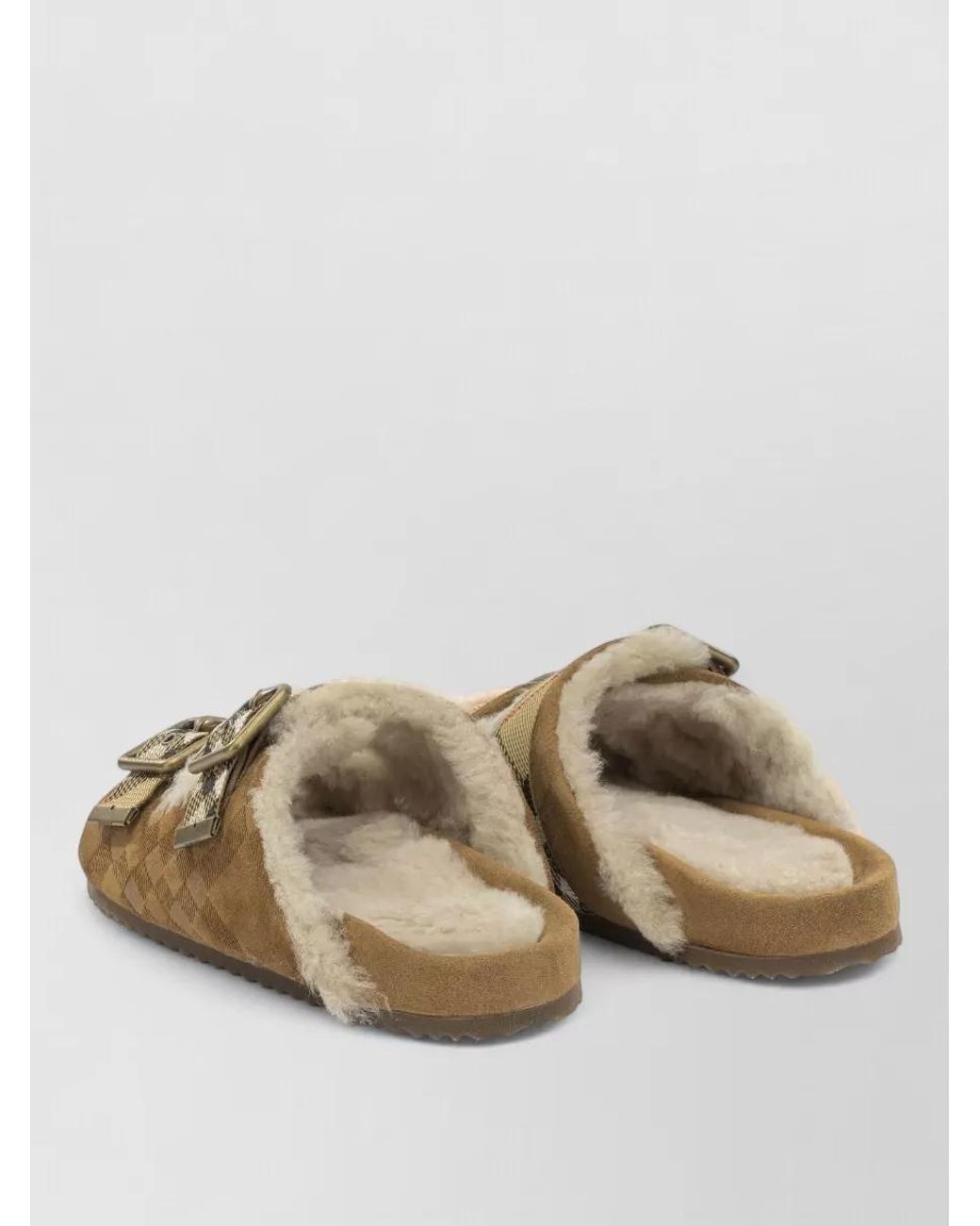 Burberry Multicolor Shearling Trim Check Slippers